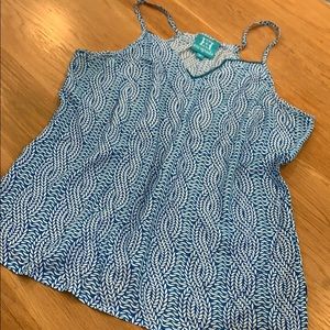 ESCAPADA~ Beaded Blue Leaf Summer Tank Top Size M